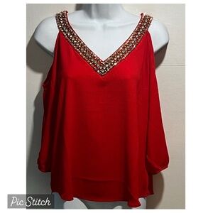 Size Medium Embellished Red Women's Top